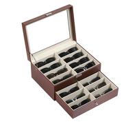 AUTOARK Leather 16 Piece Eyeglasses Storage and Sunglass Glasses Display Drawer Lockable Case Organizer,Brown,MKAW229