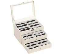 AUTOARK Leather Clear Lid 24 Piece Eyeglasses Storage and Sunglass Glasses Display Drawer Lockable Case Organizer,Beige,MKAW047