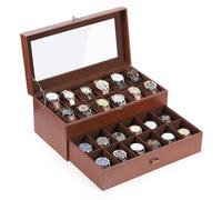 AUTOARK Leather & Velvet 24 Watch Box Glass Top Jewelry Display Drawer Lockable Case Organizer,Removable Watch Pillows,Coffee,MKAW033
