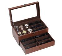 AUTOARK Leather & Velvet 6 Watch Box Jewelry Case and 9 Piece Eyeglasses Storage and Sunglass Glasses Display Drawer Lockable Case Organizer,Coffee,AW-178