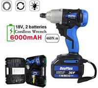 AutoBaBa Electric Impact Wrench 18V with 2 X 6.0Ah Li-ion Battery, 1/2 Inch Square Drive w/LED Light, Torque 420Nm, Cordless Impact Gun - Variable Speed w/Socket Set & Case