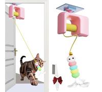 Autobounce Usb-C Ceiling Cat Teaser, Meowvo Ceiling Cat Teaser, Rechargeable Autobounce Cat Toy, Interactive Hanging Cats Toy with Random Auto Lift & Feather Lure (Pink)