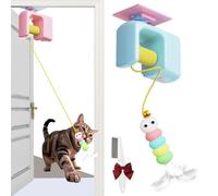 Autobounce Usb-C Ceiling Cat Teaser, Meowvo Ceiling Cat Teaser, Rechargeable Autobounce Cat Toy, Interactive Hanging Cats Toy with Random Auto Lift & Feather Lure (Blue)