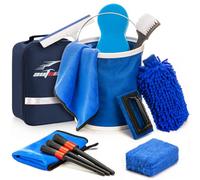 AUTODECO 12Pcs Boat Wash Cleaning Kit with Collapsible Bucket Wash Sponge Mitt Microfiber Towel Squeegee Scrub Pads Brushes Complete Interior Exterior Cleaning Set for Boat