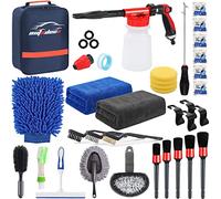 AUTODECO 33Pcs Car Wash Cleaning Kit with Foam Gun Sprayer Blue Canvas Bag Wash Mitt Sponge Towels Tire Brush Window Scraper Duster Complete Interior Exterior Car Detailing Set