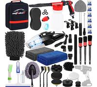 AUTODECO 40 Pcs Car Wash Cleaning Kit with Foam Gun, Black Canvas Bag, Heavy Duty Hand Dust Wash Mitt Sponge, Towels, Brush, Window Scraper, Duster Complete Set