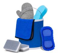 AUTODECO Boat Wash Cleaning Kit with Collapsible Bucket Boat Scrubbing Brush Glove Boat Scuff Sponge Microfiber Towel Complete Interior Exterior Fiberglass Boat Hull Cleaning Set for Boat