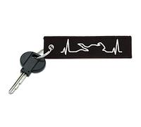 Autodomy Motorcycle Keychain with Double-Sided Embroidery | Keychain for Motorcycle, Car, Scooter, Quad, or ATV | Heartbeat Key Holder 12x3 cm | Black/White