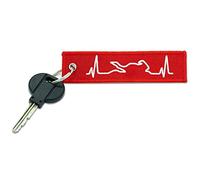 Autodomy Motorcycle Keychain with Double-Sided Embroidery | Keychain for Motorcycle, Car, Scooter, Quad, or ATV | Heartbeat Key Holder 12x3 cm | Red/White