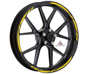 Autodomy Pack 6 Units Wheel Rim Stickers Desing Racing | Complete set for 2 Motorcycle Wheel Stripes 15" to 19" Resistant Rain and UV | Motorbike Stickers (Yellow)