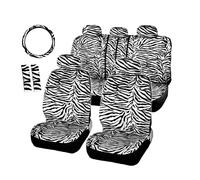 AUTOFAN Zebra Car Seat Covers for Full Set with 2 Seat Belt Pads & Universal 15 Inch Steering Wheel Cover Fit for Cars, Trucks, SUV, or Van