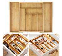 Autofather Bamboo Cutlery Tray 6-8 Compartment, Drawer Dividers for Kitchen Utensils, Flatware Tray Drawer Insert, Office Supplies, 32-52 x 43 x 5cm