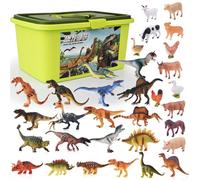 AUTOFigure Dinosaur Animal Toys Set, 21 Pcs Realistic Dinosaurs Figure with T-Rex, Velociraptor, Storage Box, Map, Toy Playset-21 Pces Dinosaur Sets||12 Small Poultry