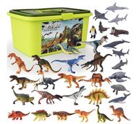 AUTOFigure Dinosaur Animal Toys Set, 21 Pcs Realistic Dinosaurs Figure with T-Rex, Velociraptor, Storage Box, Map, Toy Playset-21 Pces Dinosaur Sets||12 Small Oceans