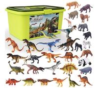 AUTOFigure Dinosaur Animal Toys Set, 21 Pcs Realistic Dinosaurs Figure with T-Rex, Velociraptor, Storage Box, Map, Toy Playset-21 Pces Dinosaur Sets||12 Small Animals