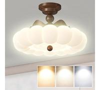 AUTOFigure Feather Ceiling Light, French Retro Cream Style 3-Color Dimmable Decor Light for Bedroom Eye-Care Lamp,A