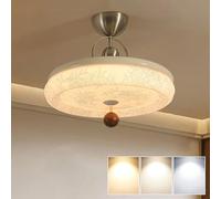 AUTOFigure French Retro Nanyang Style Printed Ceiling Light, 3-Color Dimmable Lamp for Bedroom Master Room Study, Vintage Home Lighting, Milky white-B