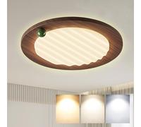 AUTOFigure Full Spectrum Eye-Care Ceiling Lamp, 3-Color Dimmable Retro Potato Chip Light French Mid-Century Wabi-Sabi Ceiling Light,Wood color -50cm