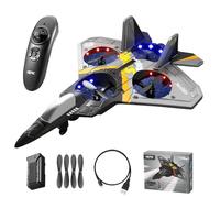 AUTOFigure V17 Remote Control Plane 2.4Ghz Foam RC Airplanes for Adults Kids,Spinning Drone,Gravity Sensing,Stunt Roll,Cool Light-Silver Colored||4Pcs Battery