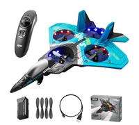 AUTOFigure V17 Remote Control Plane 2.4Ghz Foam RC Airplanes for Adults Kids,Spinning Drone,Gravity Sensing,Stunt Roll,Cool Light-Blue||4Pcs Battery