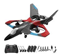 AUTOFigure V27 Remote Control Plane 2.4GHz RC Planes with LED Lights, 3 Spare Batteries, 4 Spare Propellers - Perfect for Kids, Boys, Beginners, and Adults-Red No Aerial Photography||4Pcs Battery