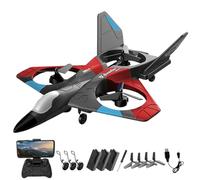 AUTOFigure V27 Remote Control Plane 2.4GHz RC Planes with LED Lights, 3 Spare Batteries, 4 Spare Propellers - Perfect for Kids, Boys, Beginners, and Adults-Red 4k Aerial Photography||3Pcs Battery