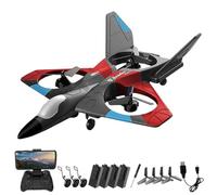 AUTOFigure V27 Remote Control Plane 2.4GHz RC Planes with LED Lights, 3 Spare Batteries, 4 Spare Propellers - Perfect for Kids, Boys, Beginners, and Adults-Red 4k Aerial Photography||4Pcs Battery