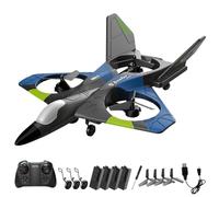 AUTOFigure V27 Remote Control Plane 2.4GHz RC Planes with LED Lights, 3 Spare Batteries, 4 Spare Propellers - Perfect for Kids, Boys, Beginners, and Adults-Blue No Aerial Photography||4Pcs Battery