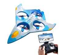 AUTOFigure V56 Remote Control Airplane, ABS RC Airplane with Light, 360° Flip, Gyro Stabilize Systems, Adjustable RC Fighter Jet Planes-Blue||4 Ppcs batteries