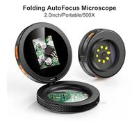 Autofocus Microscope Mini 500X Magnifier Digital Microscope with Magnifying Glass 2.0inch 2MP USB Rechargeable Coin Microscopio 500x Black