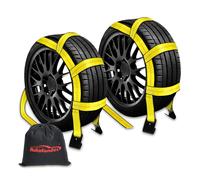 Autofonder 2pc Tow Dolly Basket Straps with Flat Hook, 2" Wide, 10,000 lbs Strength, Fits 14"-17" Tires, Yellow, Universal Fit for Passenger Cars