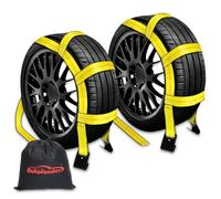 Autofonder 2Pc Tow Dolly Basket Straps with Flat Hook for 14"-17" Tires -10,000 lbs Breaking Strength Tire Bonnet&Tire Net -2” Over Wheel Car Basket Tie Down Straps with Axle Straps,Carrying Bag