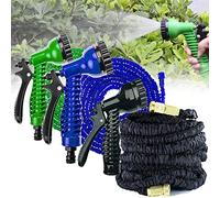 AUTOFU 100ft Blue Expandable Garden Hose Pipe Expanding Water with 7 Watering Modes Spray Gun, Flexible Pipes, Anti-Leakage Non-Kink Lightweight Magic for Washing Cleaning