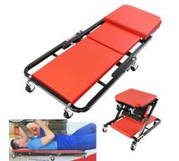 AUTOFU 2-in-1 Folding Car Creeper | Mechanics Stool | Padded Crawler Board with Extra Head Padding | 6 Smooth-Running 360° Swivel Wheels | Maximum Load 150kg/330lb | for Home Garage Workshop | Red