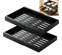 AUTOFU 2 Pack Pull Out Cabinet Organizer, Expandable Slide Out Drawer Storage Shelves Kitchen Cupboard Drawers, No Drill Adhesive Peel and Stick on Pantry Sliding Shelf, 31cm-51cm Width, Black