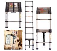 AUTOFU 3.8M Telescopic Ladder Multi Purpose Loft Ladder Portable Extendable Foldable Ladder Stainless Steel for Home Indoor Outdoor DIY Projects, 330lbs Max Load, 12.5FT, Silver