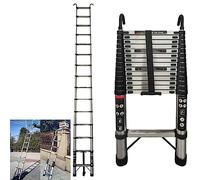 AUTOFU 5m Multi-purpose Ladder Extending Ladder Foldable Ladder, 150kg/330lbs Max Load Capacity Extension Ladder,12 Steps Collapsible Ladder,EN131 Telescopic Ladder with Hook for Household Roof Home