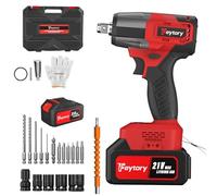 AUTOFU Brushless Impact Wrench 1/2 Inch Chuck, Max Torque 600N.m Cordless Impact Wrench 444 ft-lbs, 4 Sockets, 12 Drill Accessories, Impact Gun for Car Tiers (6000mAh Battery)