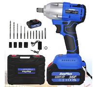 AUTOFU Cordless Impact Wrench Brushless 20V Electric Wrench, Max Torque 420N.m, 1/2 Inch Chuck, Drill Driver Function, with 4 Sockets & 12 Driver Bits, 2X 6.0Ah Battery and Charger, Case