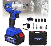 AUTOFU Cordless Impact Wrench Brushless Electric Screwdriver 1/2 inch Drive 420Nm High Torque Wrench with 6.0Ah Battery, 4 Impact Sockets, 12 Drill Screwdriver Bits, for Car and Home