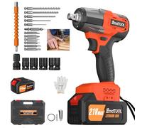 AUTOFU Cordless Impact Wrench High Torque 600N.m, 1/2 Power Battery Impact Gun w/ 6.0Ah Battery, 4 Sockets, 12 Drill Accessories, Storage Tool Box & Variable Speeds for Car Home