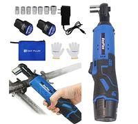 AUTOFU Electric Ratchet Wrench Set with 2pcs Rechargeable Batteries and Charger, Cordless Ratchet Wrench 3/8 Inch Battery Powered, LED Working Light, 1Hour Fast Charger, with 7 Sockets