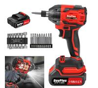 AUTOFU Impact Wrench Cordless Impact Wrench with 1/2 inch Driver 21V 350N.m Torque with 1500mAh Li-Ion Battery, 14 Sockets, 10 Drill Accessories, LED Light and Variable Speed for Car Wheel, Red