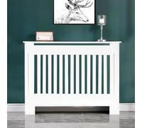 AUTOFU Radiator Cover White Small Radiator Cover Modern Painted MDF Wood Cabinet Vertical Slatted Grill Radiator Shelf for Living Room Bedroom Hallway - H: 82 / W: 78 / D: 19 cm
