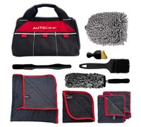 AutoGear UK Complete Car Cleaning Kit - 10 Quality Accessories + Extra-Large Drying Towel & Durable Canvas Storage/Tool Bag