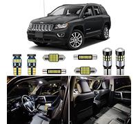 AUTOGINE White LED Interior Lights Kit Package for Jeep Compass 2007 2008 2009 2010 2011 2012 2013 2014 2015 2016 Super Bright 6000K Interior LED Light Bulb Package + Install Tool