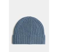 Autograph Pure Cashmere Knitted Beanie Hat Medium Blue