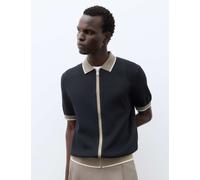 Autograph Pure Cotton Linear Stitch Zip Knitted Polo Dark Navy Mix