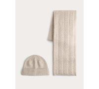 Autograph Pure Merino Wool Cable Knit Oversized Scarf & Hat Set Natural Mix