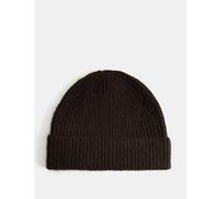 Autograph Textured Ribbed Beanie Hat with Wool Dark Chocolate